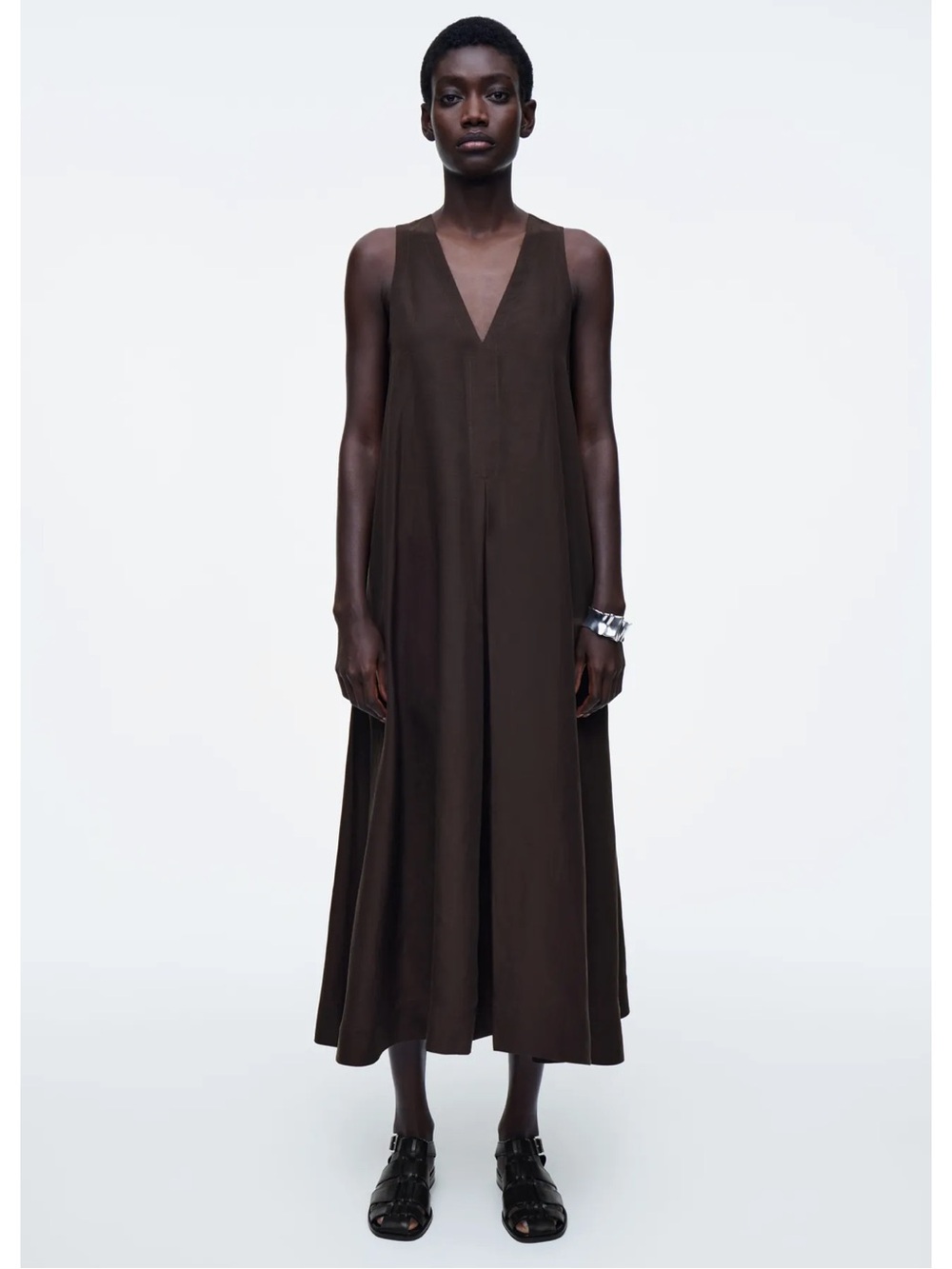 COS A Line Linen Blend Sleeveless V-Neck Midi Dress